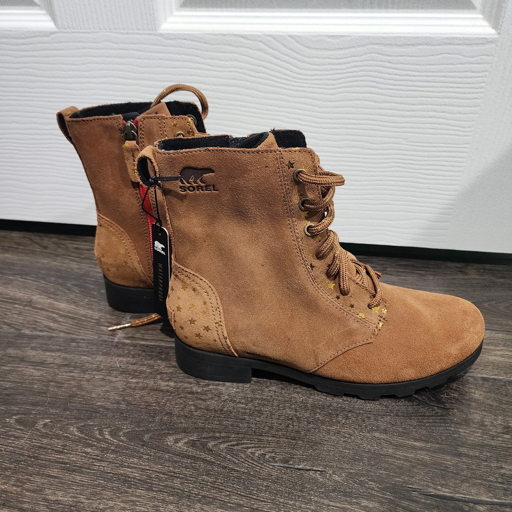 Sorel Emelie Womens Suede Combat Boot Size 5 Brown Waterproof